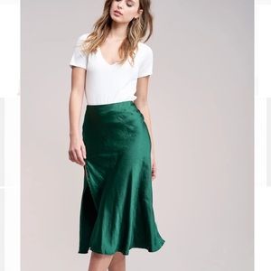 LUSH Satin Emerald Midi Skirt